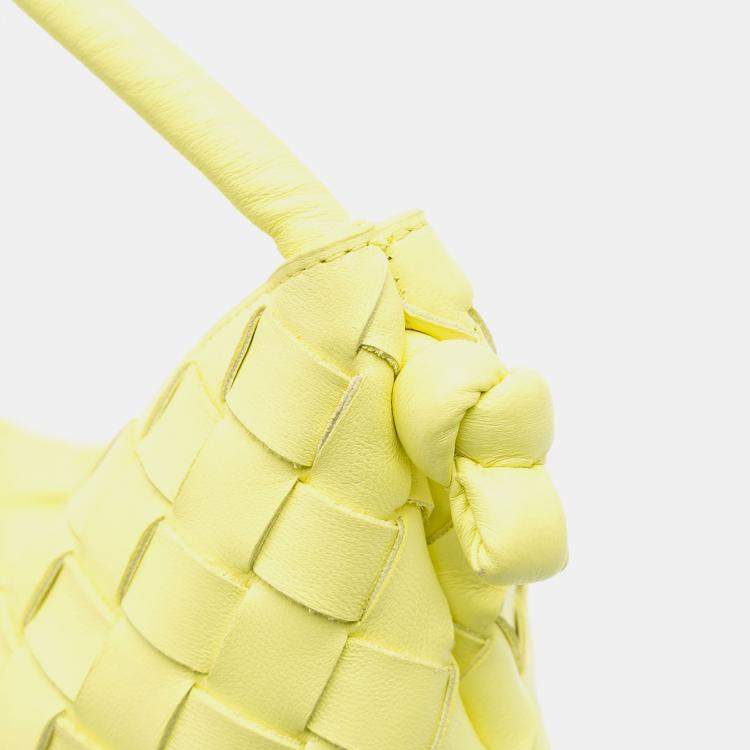 Pre Owned Bottega Veneta Yellow Medium Lambskin Intrecciato Turn Pouch