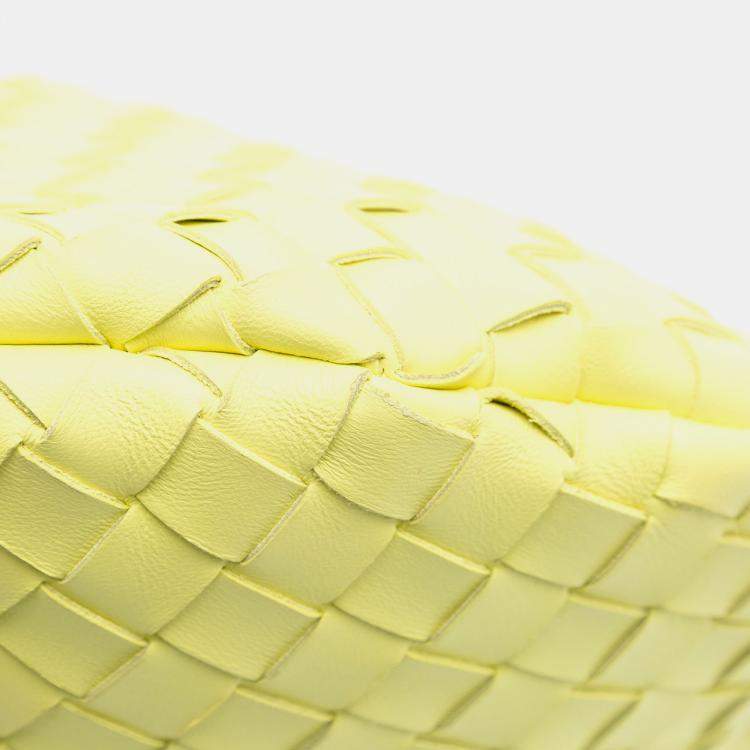 Pre Owned Bottega Veneta Yellow Medium Lambskin Intrecciato Turn Pouch