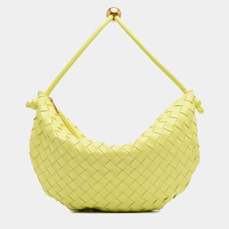 Pre Owned Bottega Veneta Yellow Medium Lambskin Intrecciato Turn Pouch