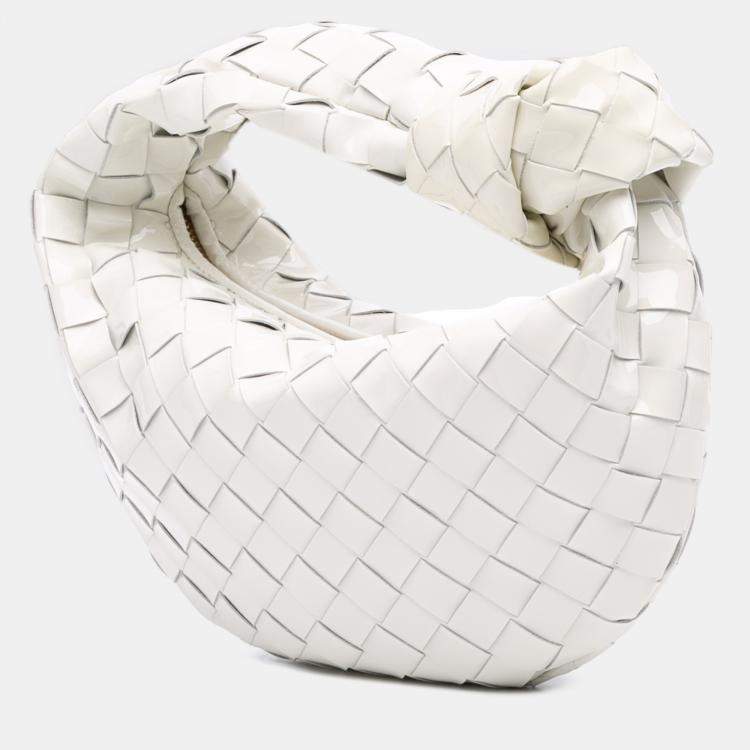 Pre Owned Bottega Veneta White Mini Patent Intrecciato Jodie