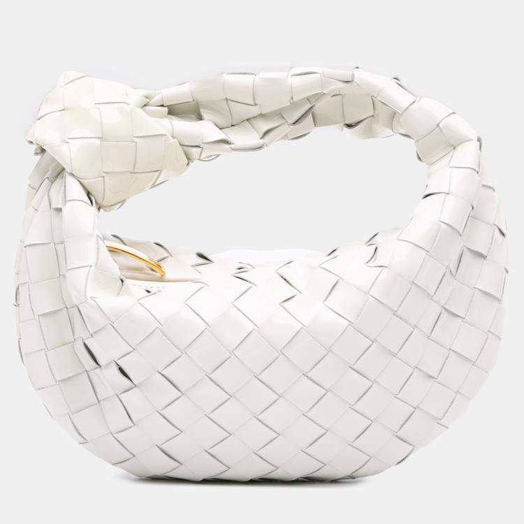 Pre Owned Bottega Veneta White Mini Patent Intrecciato Jodie