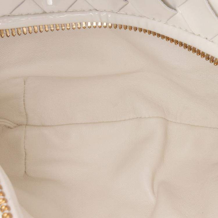 Pre Owned Bottega Veneta White Mini Patent Intrecciato Jodie