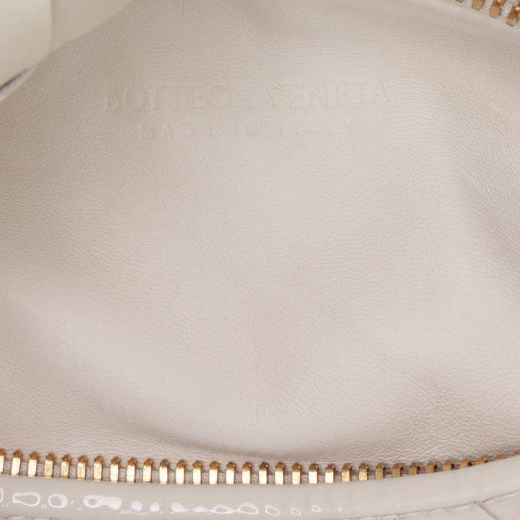 Pre Owned Bottega Veneta White Mini Patent Intrecciato Jodie