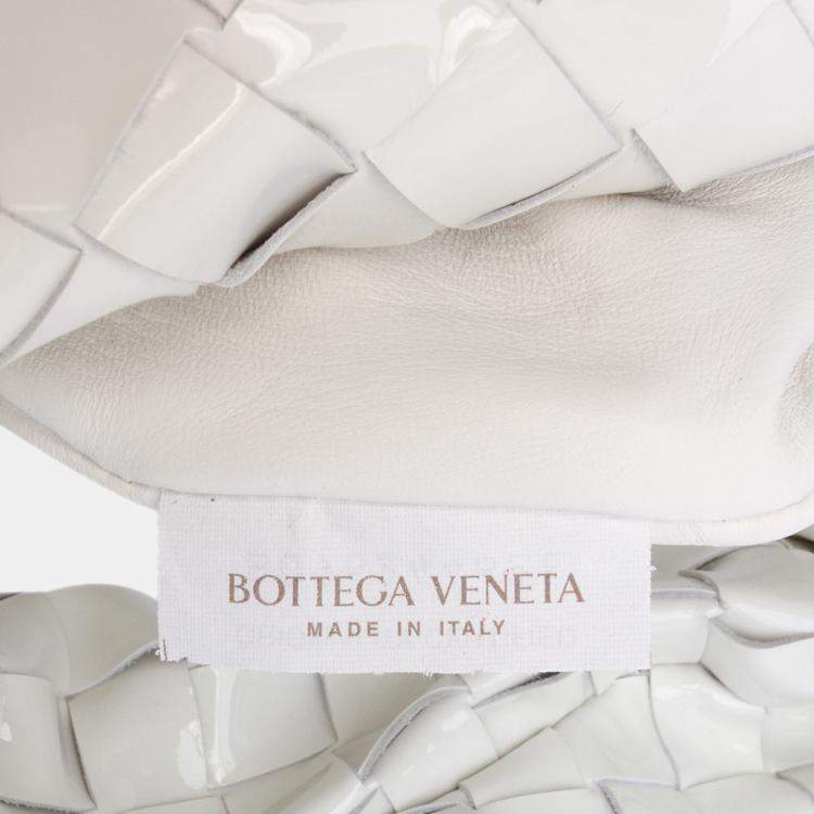 Pre Owned Bottega Veneta White Mini Patent Intrecciato Jodie