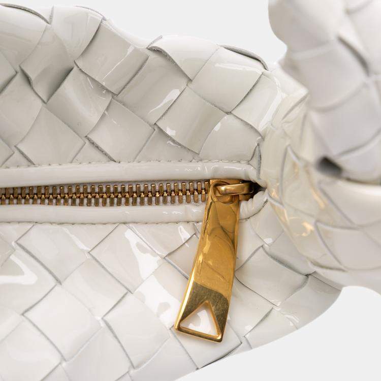 Pre Owned Bottega Veneta White Mini Patent Intrecciato Jodie