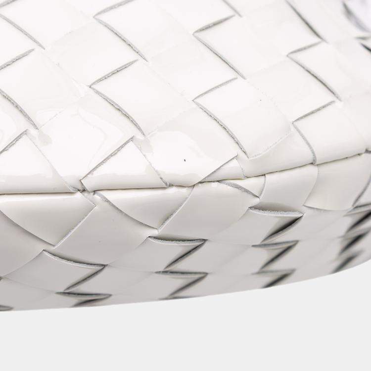 Pre Owned Bottega Veneta White Mini Patent Intrecciato Jodie