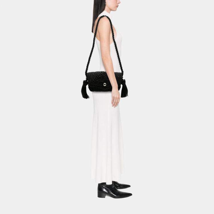 مملوكة مسبقًا Bottega Veneta Black Lambskin Torchon Classic Tasseled Twisted Crossbody
