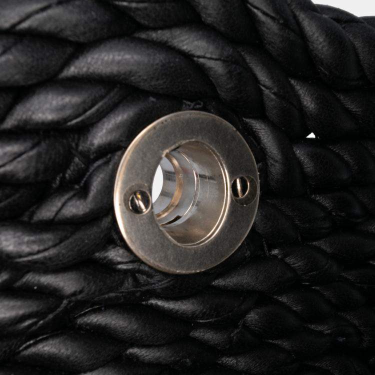 مملوكة مسبقًا Bottega Veneta Black Lambskin Torchon Classic Tasseled Twisted Crossbody