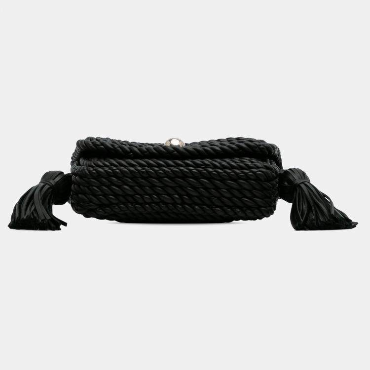 مملوكة مسبقًا Bottega Veneta Black Lambskin Torchon Classic Tasseled Twisted Crossbody