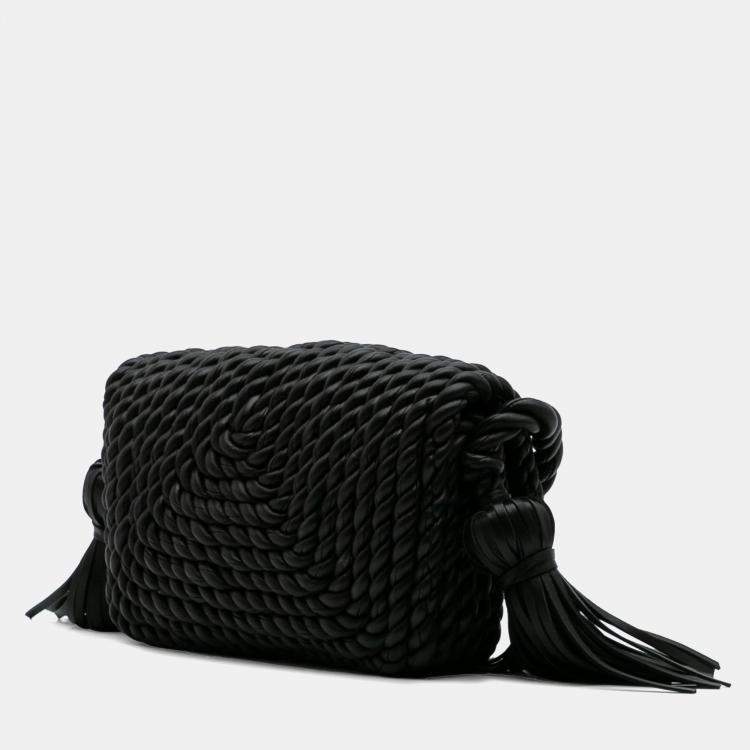 مملوكة مسبقًا Bottega Veneta Black Lambskin Torchon Classic Tasseled Twisted Crossbody