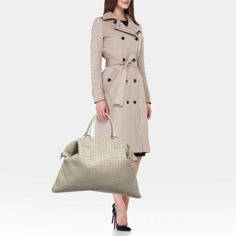 Pre Owned Bottega Veneta Beige Intrecciato Leather Maxi Convertible Tote