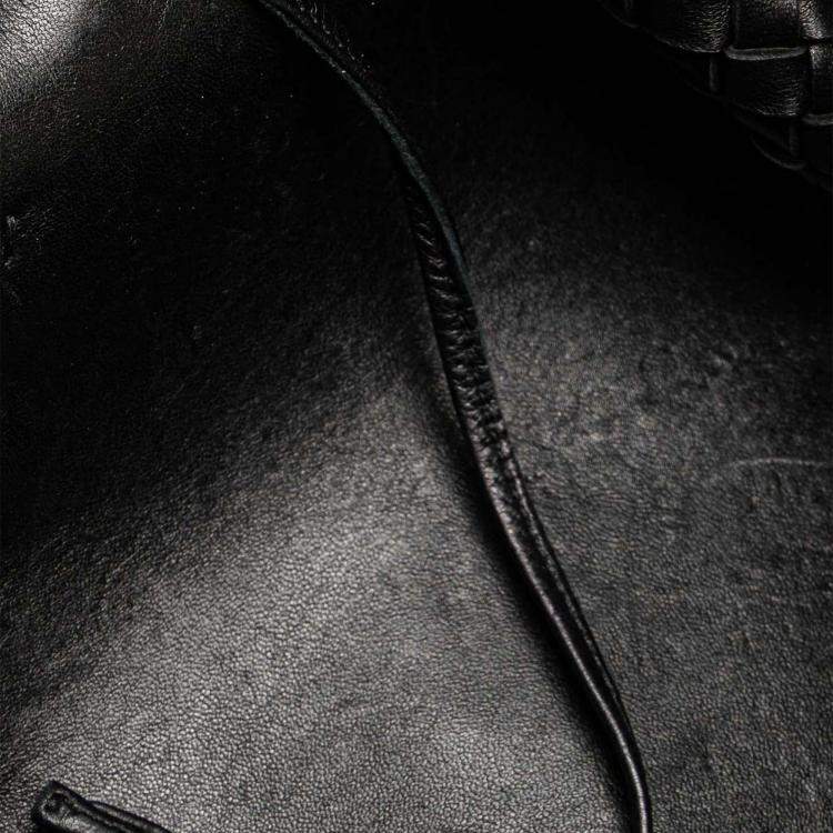 Pre Owned Bottega Veneta Black Medium Lambskin Intreccio Cabat Tote
