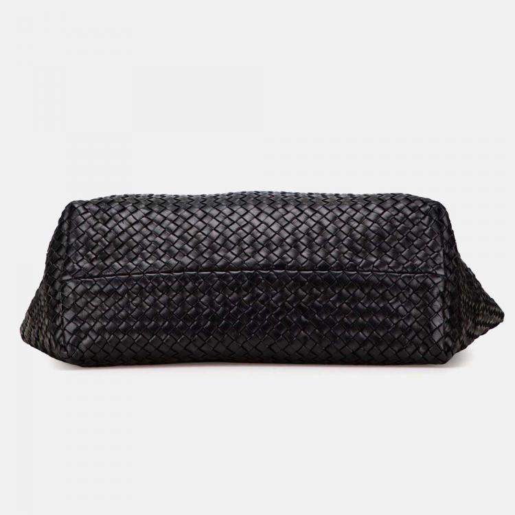 Pre Owned Bottega Veneta Black Medium Lambskin Intreccio Cabat Tote