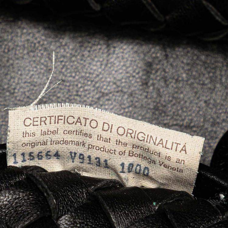 Pre Owned Bottega Veneta Black Medium Lambskin Intreccio Cabat Tote