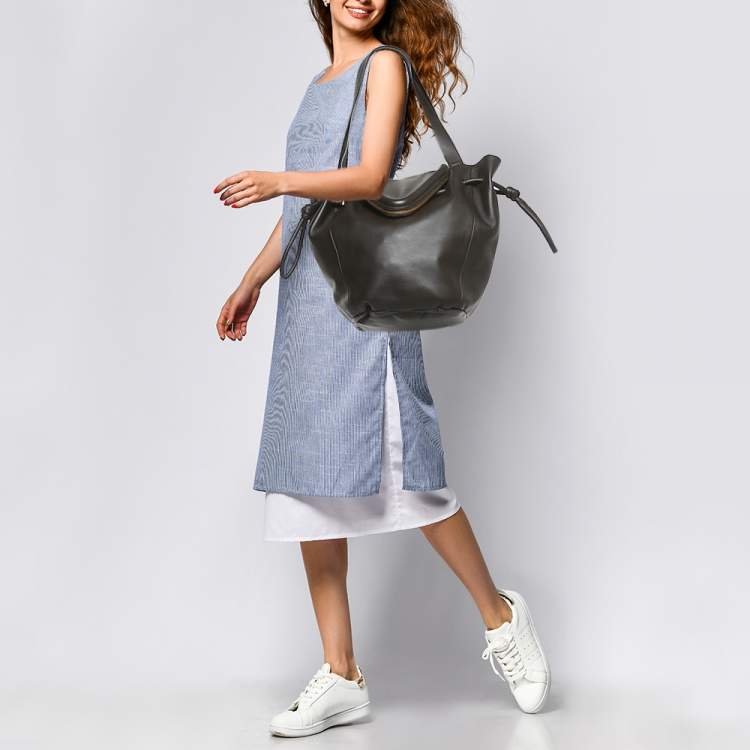 Pre Owned Bottega Veneta Cacao Leather Large Beak Tote