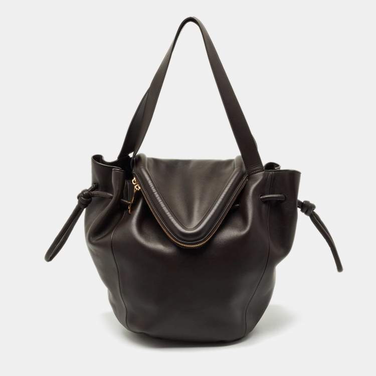 Pre Owned Bottega Veneta Cacao Leather Large Beak Tote
