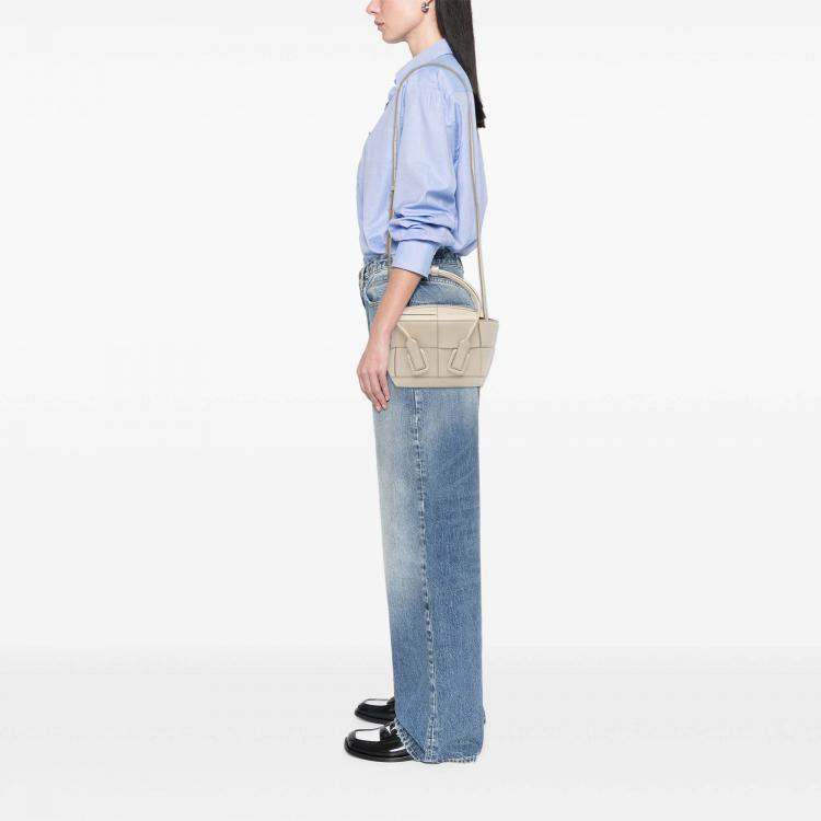 Pre Owned Bottega Veneta White Mini Calfskin Maxi Intrecciato Arco Satchel