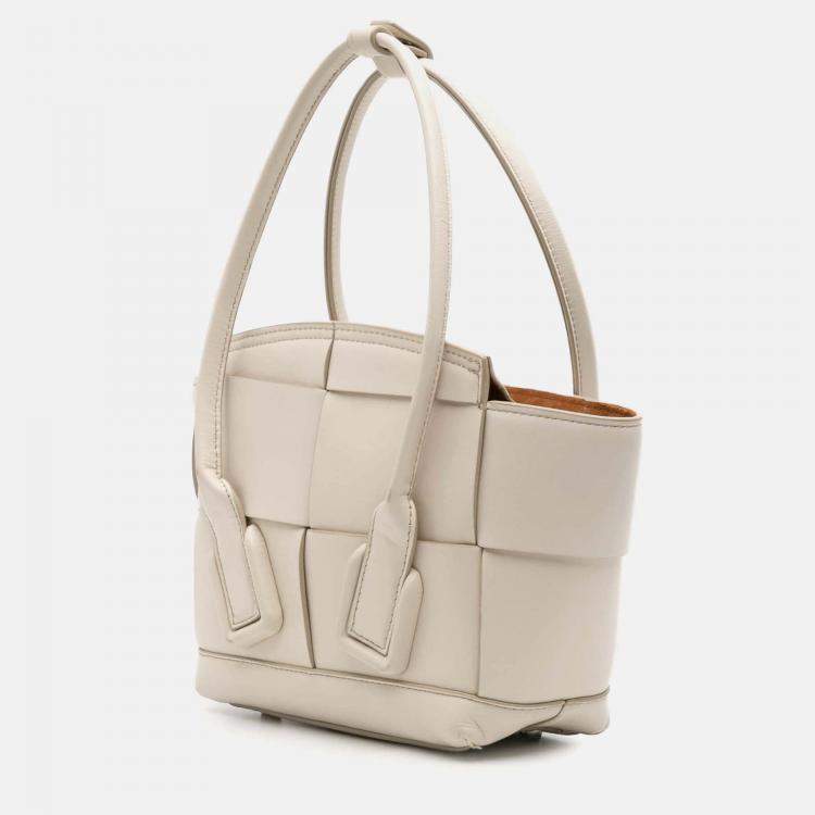 Pre Owned Bottega Veneta White Mini Calfskin Maxi Intrecciato Arco Satchel