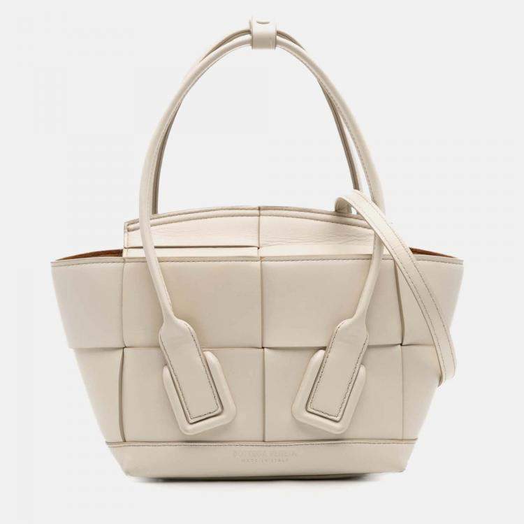 Pre Owned Bottega Veneta White Mini Calfskin Maxi Intrecciato Arco Satchel