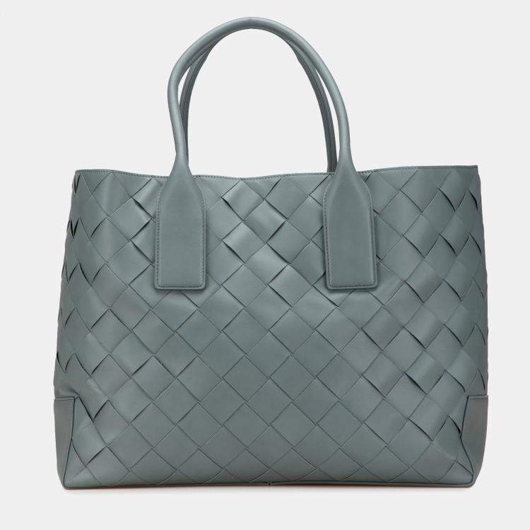 Pre Owned Bottega Veneta Grey Lambskin Maxi Intrecciato Tote
