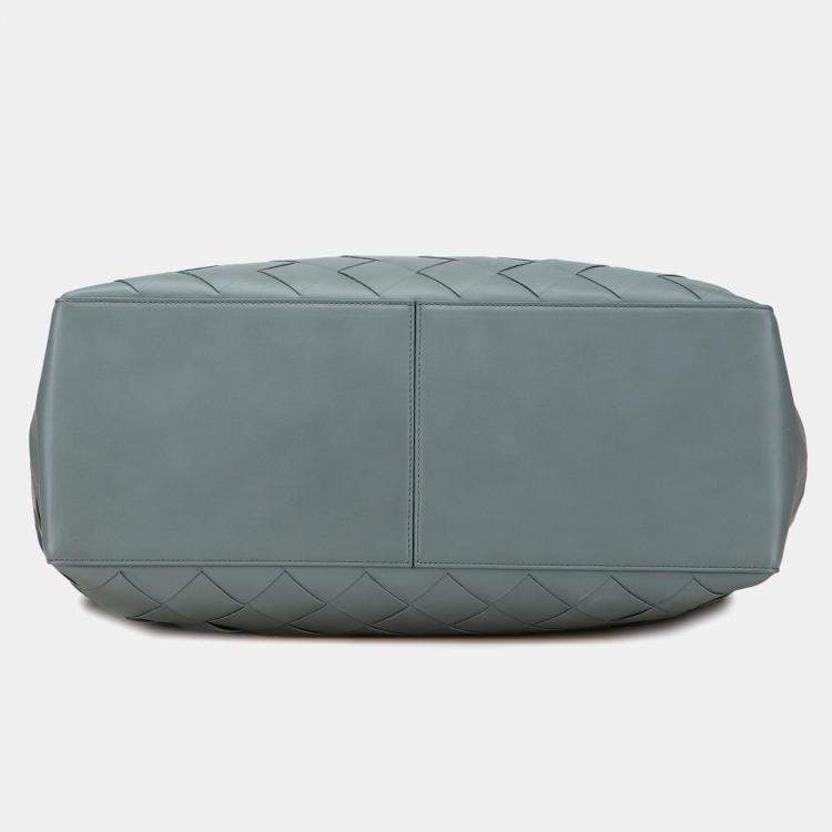 Pre Owned Bottega Veneta Grey Lambskin Maxi Intrecciato Tote