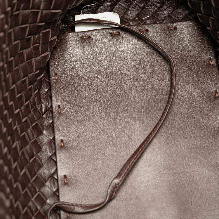 Pre Owned Bottega Veneta Brown Lambskin Intreccio Cabat Tote