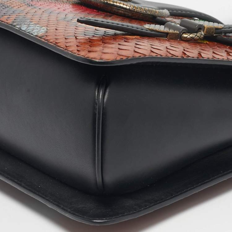 Pre Owned Bottega Venetta Brown Snakeskin and Leather Mezzaluna Bag
