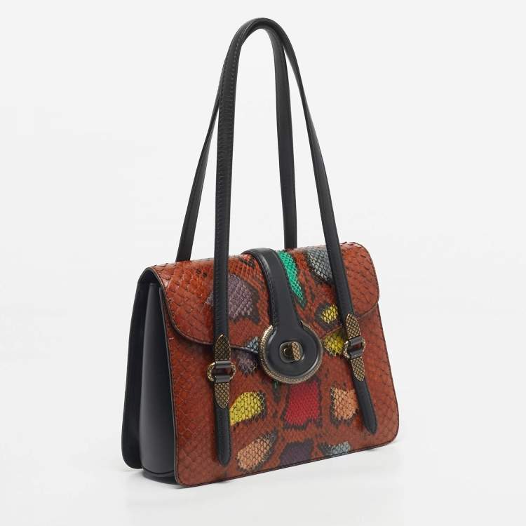 Pre Owned Bottega Venetta Brown Snakeskin and Leather Mezzaluna Bag