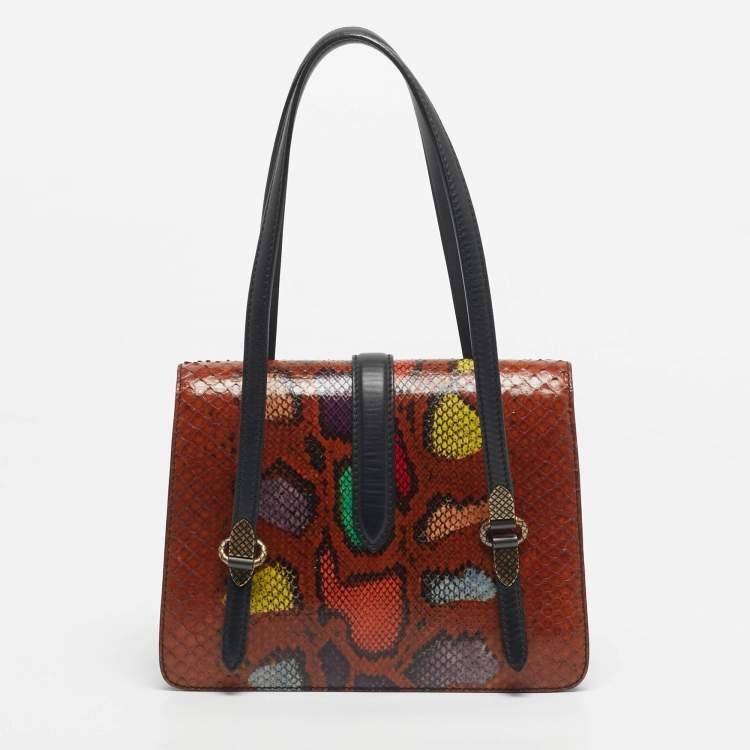 Pre Owned Bottega Venetta Brown Snakeskin and Leather Mezzaluna Bag