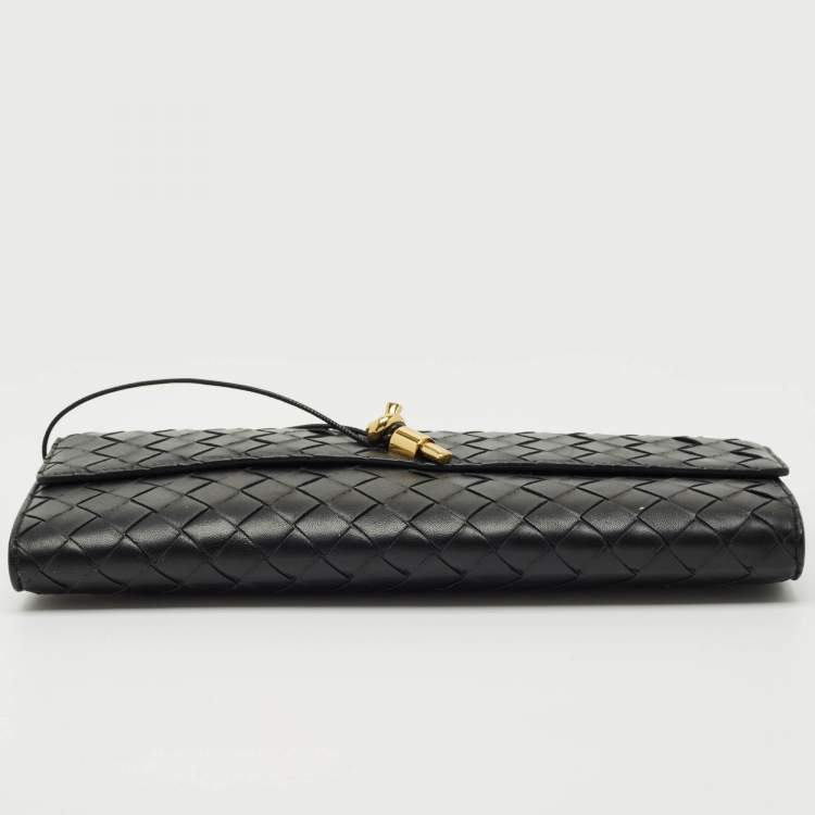 Pre Owned Bottega Veneta Black Intrecciato Leather Medium Andiamo Clutch