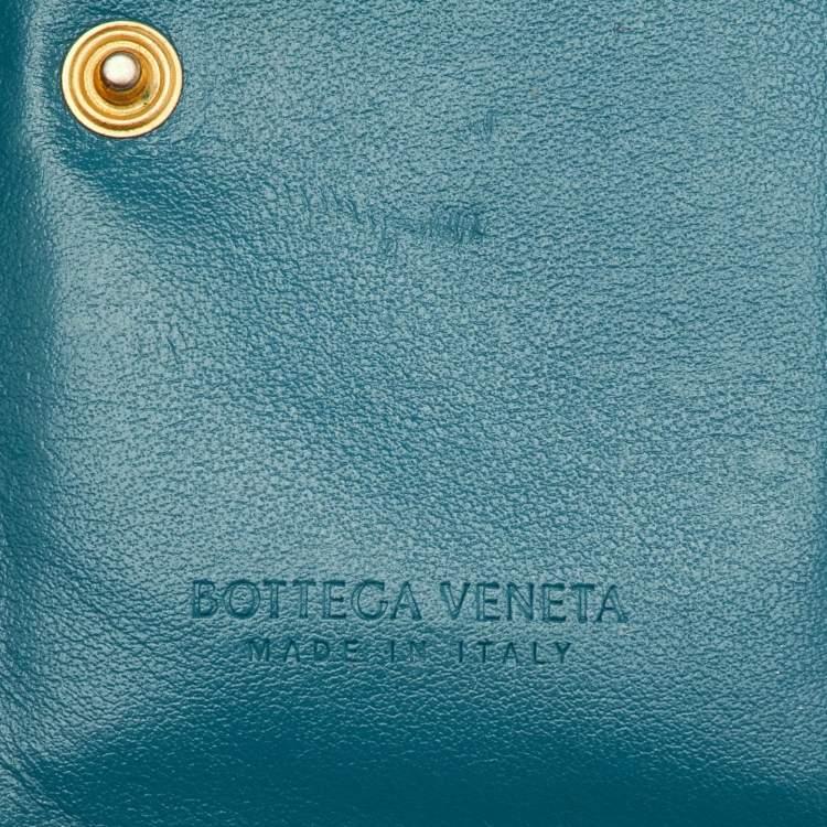 Pre Owned Bottega Veneta Blue Intrecciato Leather Cassette Bi-fold Zip Wallet