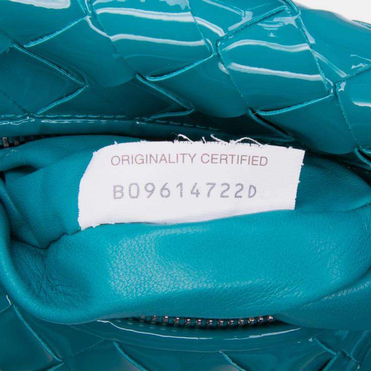 Pre Owned Bottega Veneta Blue Mini Patent Intrecciato Jodie