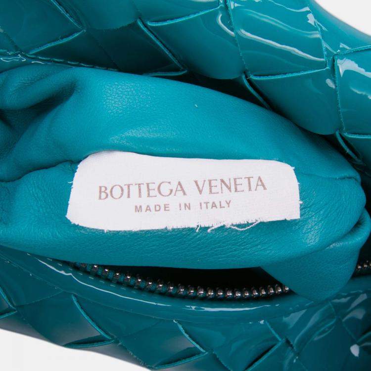 Pre Owned Bottega Veneta Blue Mini Patent Intrecciato Jodie