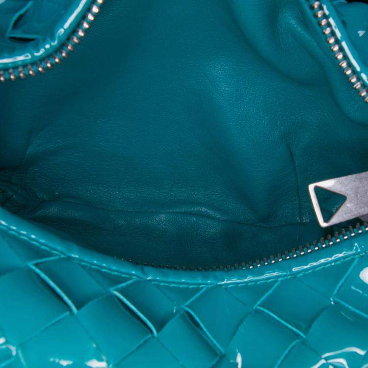 Pre Owned Bottega Veneta Blue Mini Patent Intrecciato Jodie