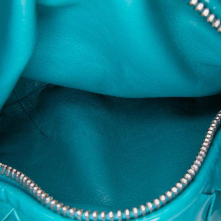 Pre Owned Bottega Veneta Blue Mini Patent Intrecciato Jodie