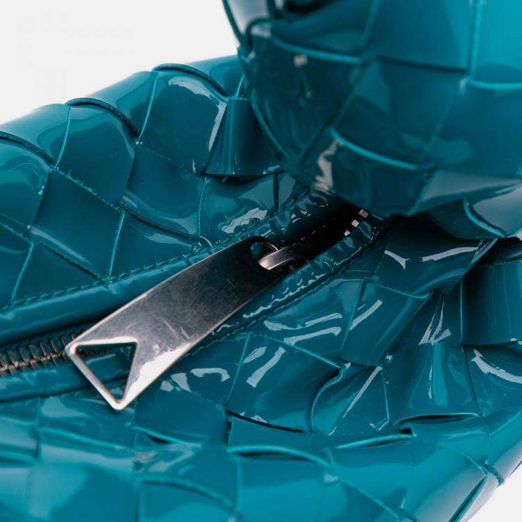 Pre Owned Bottega Veneta Blue Mini Patent Intrecciato Jodie