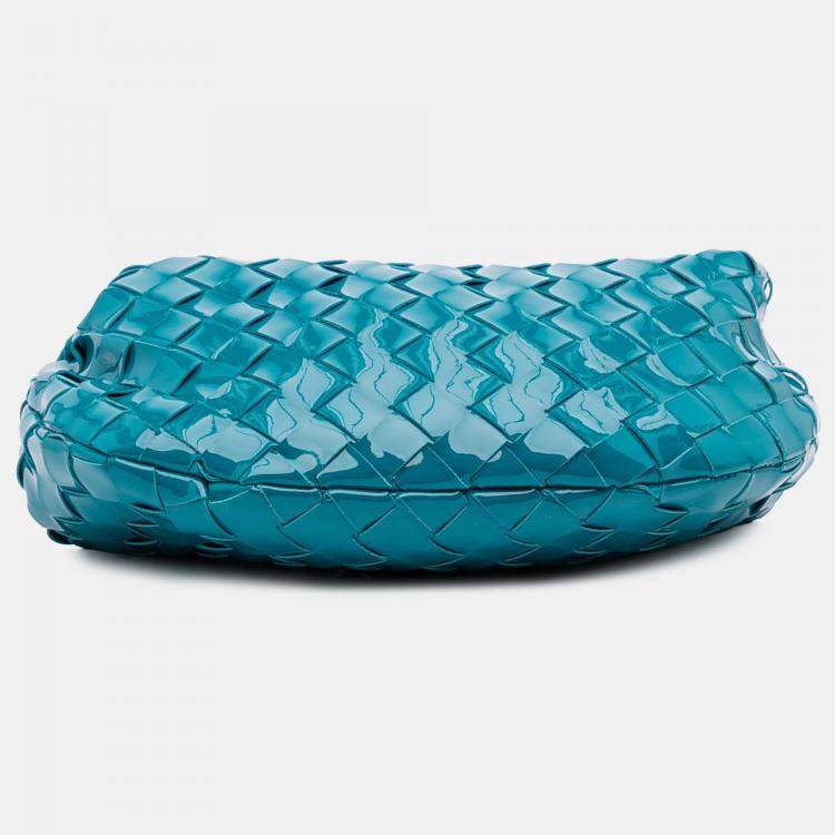 Pre Owned Bottega Veneta Blue Mini Patent Intrecciato Jodie