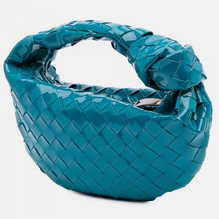 Pre Owned Bottega Veneta Blue Mini Patent Intrecciato Jodie