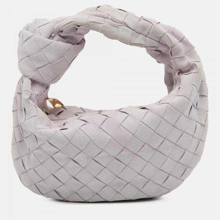 Pre Owned Bottega Veneta White Mini Suede Intrecciato Jodie