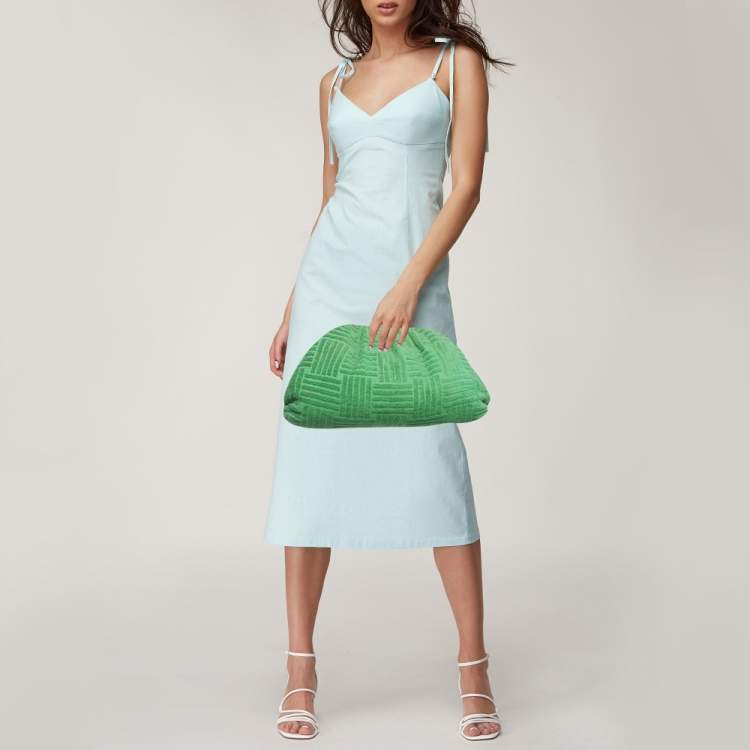 Pre Owned Bottega Veneta Green Terrycloth Fabric Teen The Pouch Clutch