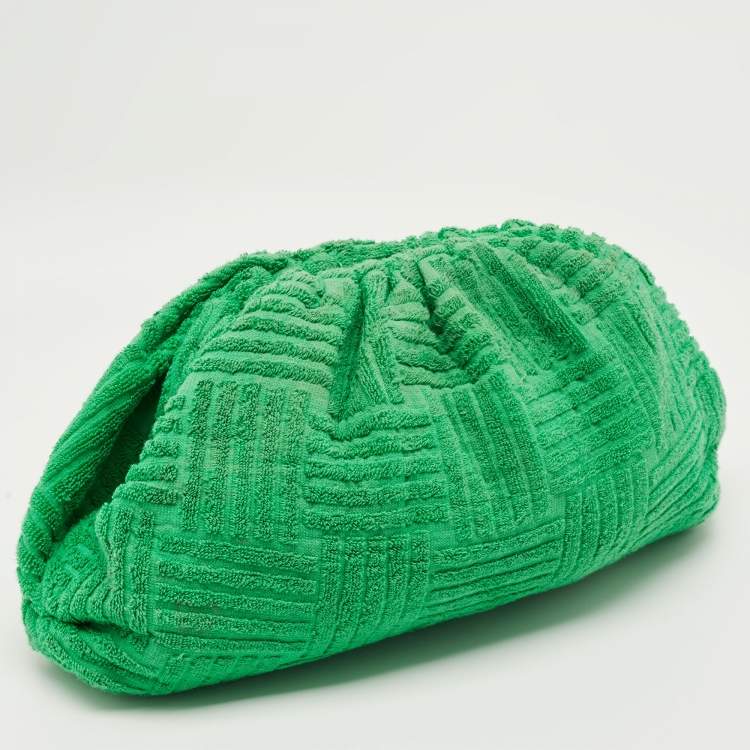 Pre Owned Bottega Veneta Green Terrycloth Fabric Teen The Pouch Clutch