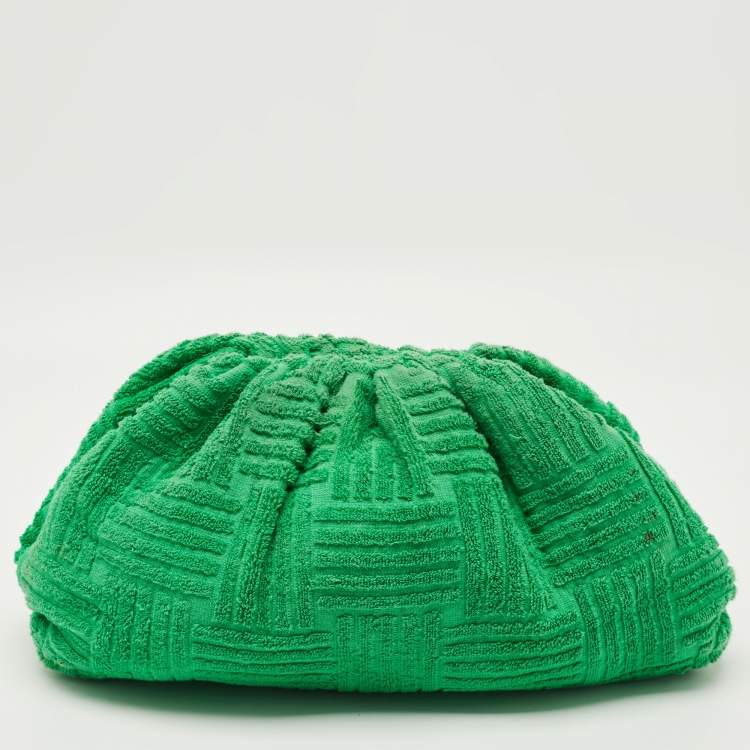 Pre Owned Bottega Veneta Green Terrycloth Fabric Teen The Pouch Clutch