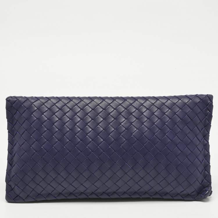 Pre Owned Bottega Veneta Blue Intrecciato Leather Twist Lock Flap Clutch