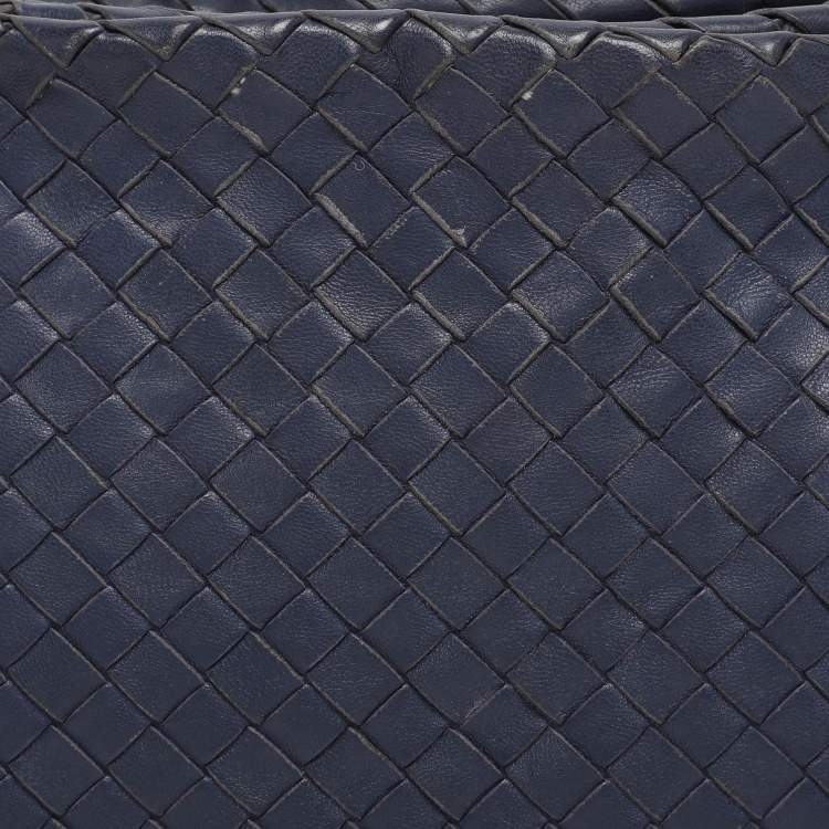 Pre Owned Bottega Veneta Blue Intrecciato Leather Duo Shoulder Bag