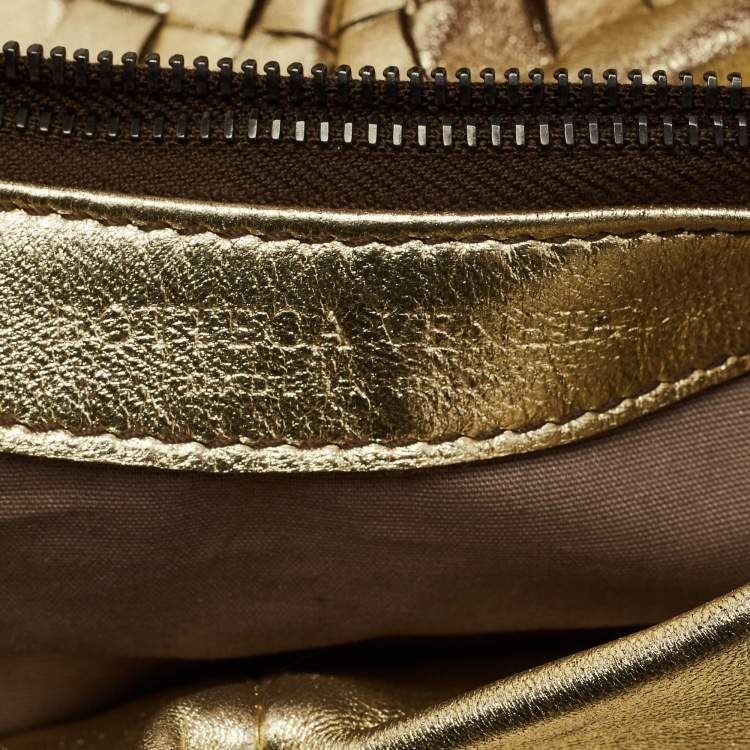 Pre Owned Bottega Veneta Metallic Gold Leather Intrecciato Aquilone Fortune Cookie Hobo