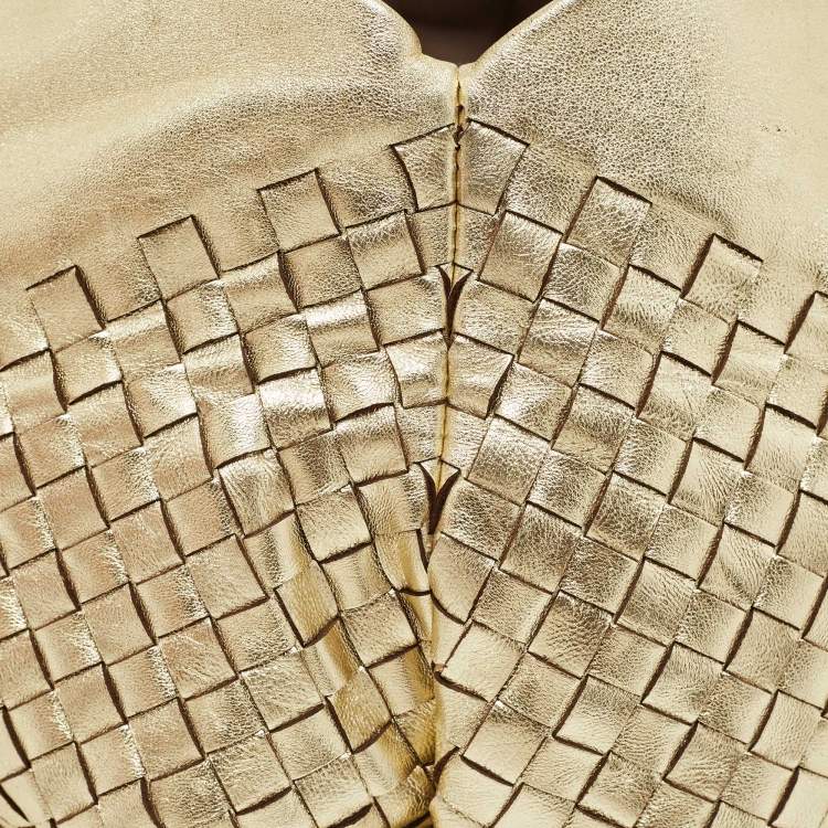 Pre Owned Bottega Veneta Metallic Gold Leather Intrecciato Aquilone Fortune Cookie Hobo