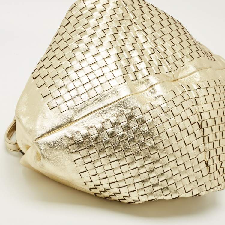 Pre Owned Bottega Veneta Metallic Gold Leather Intrecciato Aquilone Fortune Cookie Hobo