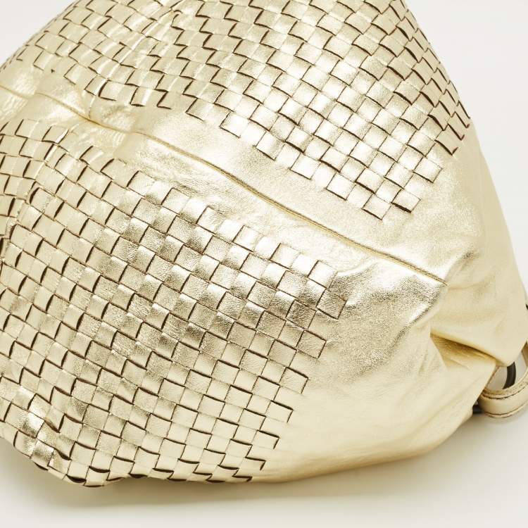 Pre Owned Bottega Veneta Metallic Gold Leather Intrecciato Aquilone Fortune Cookie Hobo