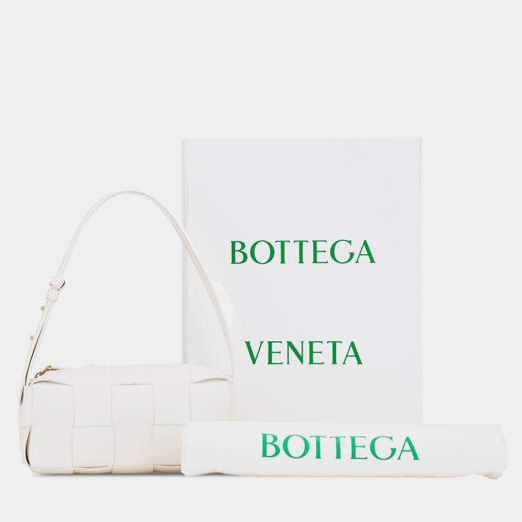 Pre Owned Bottega Veneta White Small Lambskin Intrecciato Brick Cassette