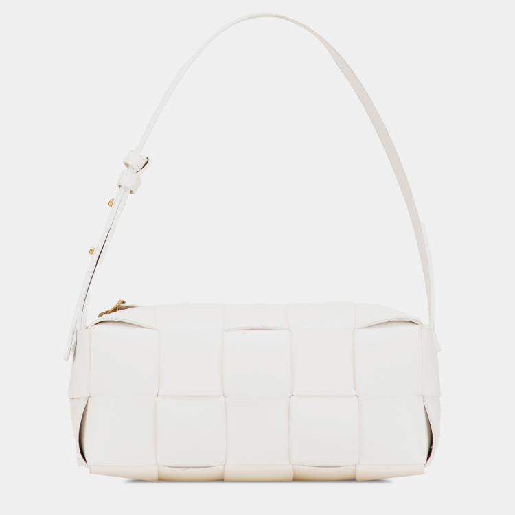 Pre Owned Bottega Veneta White Small Lambskin Intrecciato Brick Cassette